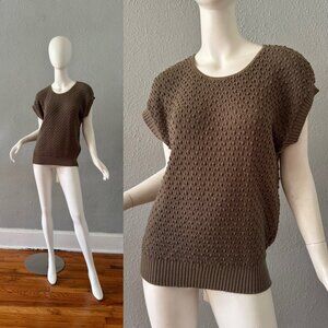 DEADSTOCK Vintage 80s Taupe Beige Bubble Knit Slouchy Vest Sweater Top M/L NWT